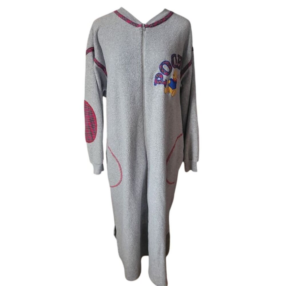 Winnie the Pooh Piglet Vintage 90s‎ Fleece Christmas Plaid Zipup Nightgown Large